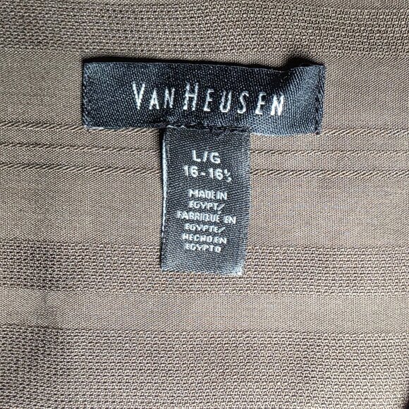 Van Heusen Mens Army Green Striped Button Up Shirt SIze Large 16/16 - Picture 3 of 8